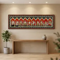 Peinture murale rectangulaire artisanale traditionnelle SriKrishna Dashavatara - Origine Orissa - Décoration suspendue pour salon intérieur