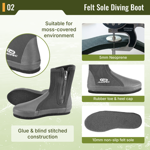Aropec 5mm Neoprene Waterproof Dive Boots Felt Sole Anti-Slip Black for Diving Snorkeling Rental School OEM/ODM Taiwan - Product Image 3