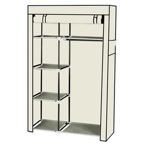 Armadio Portatile Pieghevole in Plastica Beige con Ripiani e Cassetti per Scarpe e Borse - Product Image 2