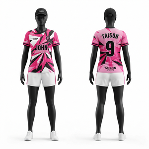 Uniforme de squash pour femmes, polyester interlock premium 160 GSM, rose, noir, blanc, design de panneaux sublimés, logo personnalisé, nom, numéro - Product Image 1