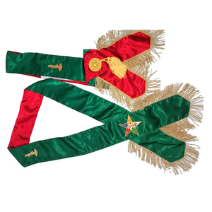 Collier d'officier maçonnique personnalisé en satin vert avec franges dorées et étoile brodée pour la loge - Product Image 3