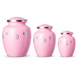 Decorative Pink Aluminum Pet Cremation <b>Urns</b> Handcrafted Paw Print Metal Memorial Jar for Dog <b>Cat</b> Ashes - Product Image 1