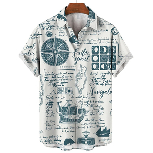 Chemises pour hommes à manches courtes en polyester imprimé, chemises décontractées légères et tendance - Product Image 1