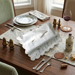 Housse de boîte à mouchoirs personnalisée avec broderie de fleurs, rectangle, bordure en dentelle, coton blanc, décoration pour la maison et l'hôtel - Product Image 2