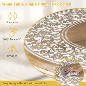 and Carved Solid Mango Wood Round Pillar Accent <b>Table</b> <b>Coffee</b> <b>Table</b> <b>Rustic</b> Farmhouse Side End <b>Table</b> - Product Image 3