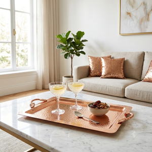Handmade Hammered Copper Serving Tray with Brass Handles Large Rectangular Food Platter Wholesale Home Hotel Restaurant - Product Image 2