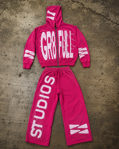 Custom Premium Winter Solid Vintage Washed Zip Hoodie <b>Rhinestone</b> Embroidery Cropped <b>Jacket</b> Wide Leg Sweatpants 100% Cotton - Product Image 3