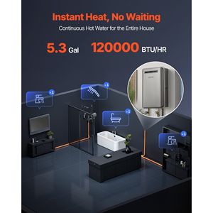 Scaldabagno Istantaneo a Gas Propano Smart da 120.000 BTU per Esterni, Senza Serbatoio, 5.3 Galloni, con Controllo della Temperatura, Attacco NPT da 3/4 di Pollice - Product Image 2