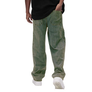 กางเกงยีนส์ทรงตรงสไตล์สตรีทแวร์สำหรับผู้ชาย แบบขาดๆ ฟอกสีเข้ม ผ้าฝ้ายเดนิม วินเทจ แฟชั่น - Product Image 3