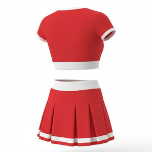 Conjunto de Ropa de Animadoras para Mujer, Top Corto Rojo sin Mangas, Falda Plisada de Cintura Alta, Uniforme Personalizado para Equipos, Fabricante Mayorista OEM - Product Image 2