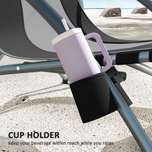 Set di 2 Sedie da Spiaggia Pieghevoli Nere con Schienale in Rete, Borsa per il Trasporto e Portabicchieri per Campeggio, Giardino, Sport e Picnic, Realizzate in Metallo Resistente - Product Image 6