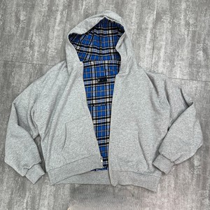 <b>zip</b> <b>up</b> <b>jacket</b> Winter Men's Double Zipper Boxy Fit Drop Shoulder Plaid Hooded <b>Jacket</b> with 100% Cotton Knitted Fabric - Product Image 5