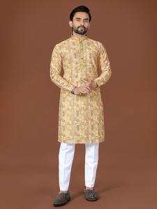 Kurta Tradicional de Algodón Premium para Hombre, Sin Arrugas, con Bordado Lucknowi y Estampado Digital, para Bodas y Festividades Diwali - Product Image 5