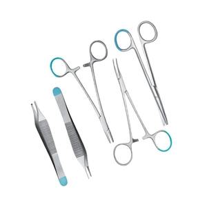 Ensemble d'instruments chirurgicaux mineurs en acier inoxydable avec anneaux en silicone bleus, kit de dissection et de suture réutilisable - Product Image 5