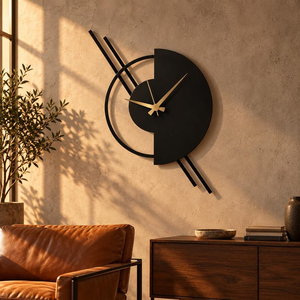 Modern Black Metal <b>Wall</b> <b>Clock</b> Geometric Abstract Design Decorative <b>Clock</b> for Living Room Home Office Bedroom Contemporary - Product Image 3