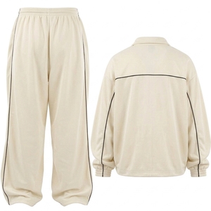 Conjunto Deportivo Unisex con Estampado Sólido, Sudadera con Cuello Camisero, Pantalones Deportivos Casuales de Algodón de Longitud Completa, Bolsillos Laterales, Cintura Elástica - Product Image 2