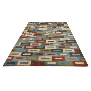 Tapis en laine moderne à poils épais, tufté à la main, antidérapant, écologique, avec bordure décorative florale multicolore personnalisée - Product Image 2