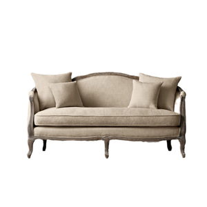 Sofá Doble de Madera Maciza de Estilo Retro con Aspecto Envejecido en Gris y Estructura de Madera de Teca - Product Image 1