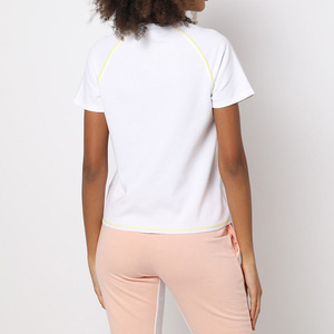 <b>Women's</b> <b>White</b> Short Sleeve Crew Neck Sporty <b>T</b>-<b>Shirt</b> With Yellow Logo Regular Fit Quick Dry Jersey Fabric Spring Summer Wear - Product Image 2