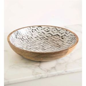 Bol de service en bois de manguier fait main avec incrustation florale en émail - Saladier décoratif en bois pour la maison, la cuisine et la décoration de table - Product Image 6