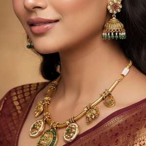 Conjunto de Collar y Pendientes de Latón Chapado en Oro Polki Kundan, Joyería Nupcial India, Uso Diario, Hecho a Mano, Producto al por Mayor - Product Image 3
