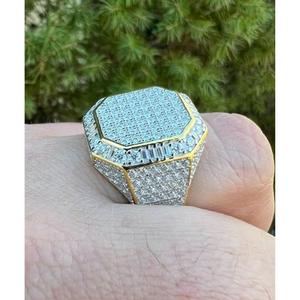 <b>Mens</b> Hip Hop <b>Ring</b> Octagon Moissanite Cluster <b>Ring</b> Gold Vermeil 925 Sterling <b>Silver</b> Pinky <b>Ring</b> Bling Jewelry Luxury Design - Product Image 1