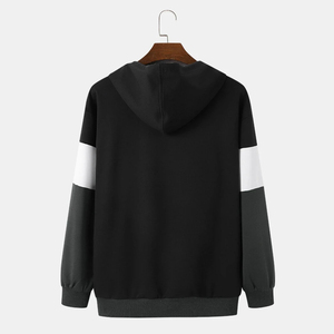 เสื้อฮู้ดผู้ชายสีดำ ทรงปกติ สีพื้น สวมใส่สบายๆ สำหรับฤดูใบไม้ร่วง ผ้าถักขนแกะ แขนยาว ผ้าฝ้าย 100% เป็นมิตรกับสิ่งแวดล้อม - Product Image 2