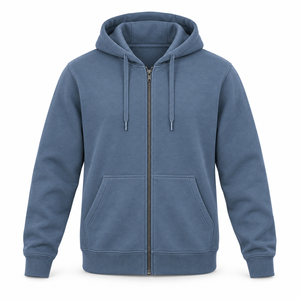 Men's Full <b>Zip</b> <b>Hoodie</b> with Drawstring Hood, Front <b>Pockets</b>, Ribbed Cuffs and Hem, Solid Color, Casual Streetwear Outerwear - Product Image 4