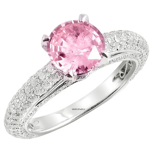 Luxury Round Cut Pink Tourmaline Gemstone Wedding <b>Ring</b> Party 10K 14K 18K Gold 925 935 Silver Rhodium Plated Fine Jewelry - Product Image 2