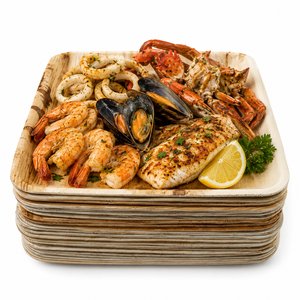 Assiettes carrées en feuilles de palmier naturelles de 8 pouces, très demandées, pour la présentation de salades et de fruits frais lors d'événements tels que les anniversaires et les fêtes 2026 - Product Image 1