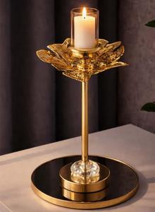 Juego de Candelabros de Metal Dorado con Base de Cristal, Forma Redonda, Resistentes al Calor, Decoración para el Hogar - Product Image 3
