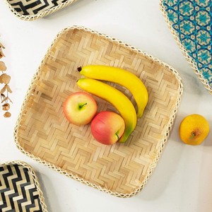<b>Circle</b> bamboo <b>tray</b> natural braided flat basket custom made serving <b>trays</b> for snack fruit storage - Product Image 6