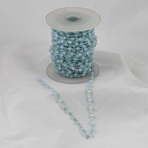 3mm 4mm Natural Blue Chalcedony Handmade Boho Chain <b>Rosary</b> Necklace Rondelle Stone Beads 925 Sterling Silver Coin <b>Rosary</b> Chain - Product Image 2