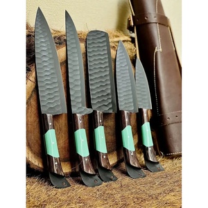 Juego de Cuchillos de Chef Profesionales de Acero al Carbono de 5 Piezas, Hechos a Mano por Ahmad Fabric, Mango de Resina, Funda de Cuero, Diseño Moderno, Personalizable - Product Image 3