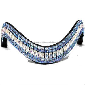 Diadema de cuero negro para caballo con cristales azules y blancos decorativos de 5 filas, personalizada, tallas personalizadas disponibles. - Product Image 4
