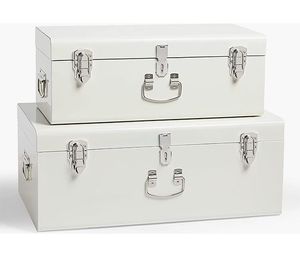 White Metal Storage Trunk <b>Box</b> Rectangular <b>Stacking</b> Design Minimalist Style Hinged Lid For Sundries - Product Image 3
