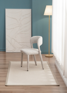 Silla de Comedor de Lujo Totalmente Tapizada en Tela, Estructura Metálica, Tela Compo Color Avena, Respaldo Envolvente, Semi KD para Apartamento - Product Image 5