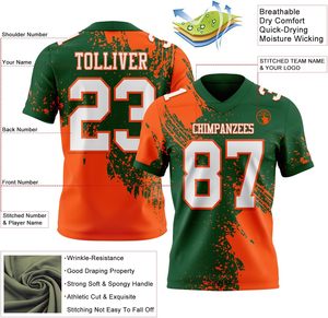 Maillot de football américain personnalisé pour garçons, col en V, imprimé par transfert thermique, respirant, anti-humidité, en polyester, nom de l'équipe Chimpanzees - Product Image 1