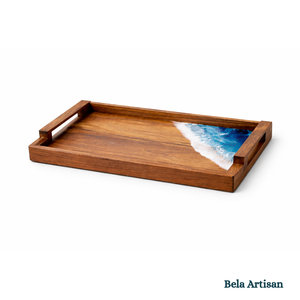 Bandeja de Servir Moderna Hecha a Mano de Madera de Acacia con Asas de Resina, Diseño Artístico de Río para Decoración de Diwali, Bodas, Ramadán, Cocina - Product Image 3