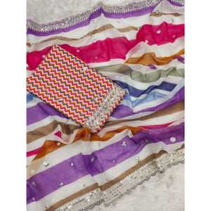 Vêtement traditionnel chinois de créateur - Sari avec des imprimés numériques et des broderies - Product Image 6