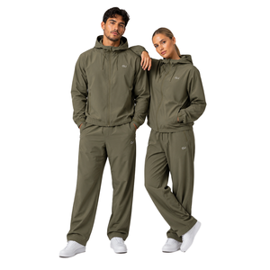 Ensemble de survêtement unisexe coupe-vent à capuche avec logo personnalisé, veste softshell zippée de couleur unie pour l'extérieur, imperméable, pour l'entraînement - Product Image 1