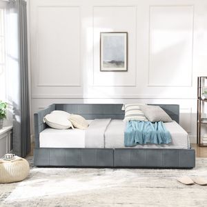 Letto contenitore matrimoniale trapuntato con schienale e braccioli confortevoli, divano letto imbottito per camera da letto - Product Image 5