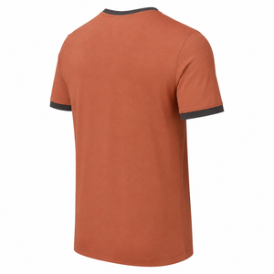 Camiseta al por mayor de cuello en V color naranja quemado con cuello y puños de contraste oscuro, ropa casual personalizada para hombre - Product Image 6