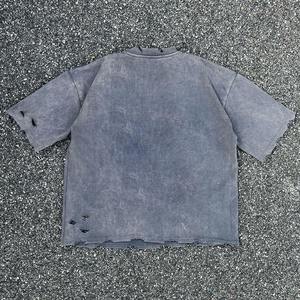 T-shirt Homme Vintage Délavé à l'Acide, Coupe Oversize, Effet Usé, Ourlet Irrégulier, Manches Courtes 100% Coton, Collection 2025 – Vente en Gros Personnalisée - Product Image 2