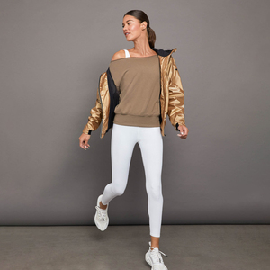 Women Custom Logo <b>Off</b> <b>Shoulder</b> <b>Sweatshirt</b> Soft Terry Fleece Loose Fit Long Sleeve Solid Color Casual Winter Streetwear Pullover - Product Image 5
