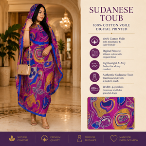 Toub Soudanais Africain Élégant 100% Coton Voile Imprimé Numérique |   Tissu pour robe traditionnelle, largeur 44 pouces, qualité supérieure vibrante - Product Image 5