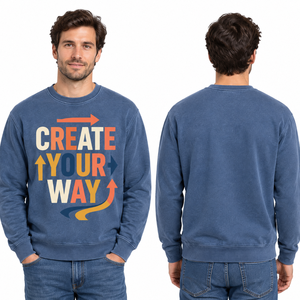 เสื้อสเวตเชิ้ตคอกลมสีน้ำเงินสำหรับผู้ชาย ลายพิมพ์ "Create Your Way" ทรงปกติ สวมใส่สบาย ผลิตจากผ้าฝ้ายถัก เหมาะสำหรับใส่ในฤดูใบไม้ร่วง - Product Image 3
