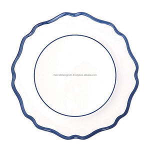 Assiette décorative en métal émaillé blanc avec bord bleu de 6, 7 ou 8 pouces, impression de logo personnalisée, assiette de service, fournitures pour événements - Product Image 2