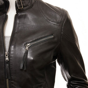 Wholesale Women Real <b>Leather</b> Moto <b>Jacket</b> Custom Biker Motorcycle Manufacturer Stand Collar Zipper Closure Full Sleeve Solid Colo - Product Image 4