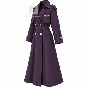 Abrigo largo de lana personalizado del Consejo NCNW con logo bordado, cuello con muescas, manga larga, en colores morado y blanco, para mujer. - Product Image 2